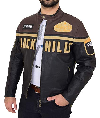 Veste de motard en cuir robuste marron pour homme coupe ajustée Small
