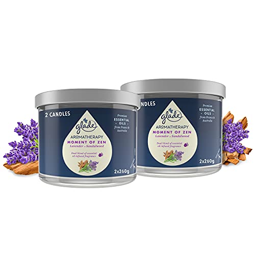 Image of Glade Aromatherapy Candle Gift Set, Home Decor Scented Candle Relaxing Jar Candle, Up to 37 Hour Burn Time, Moment of Zen with Lavender & Sandalwood, Pack of 2 (2 x 260 g)