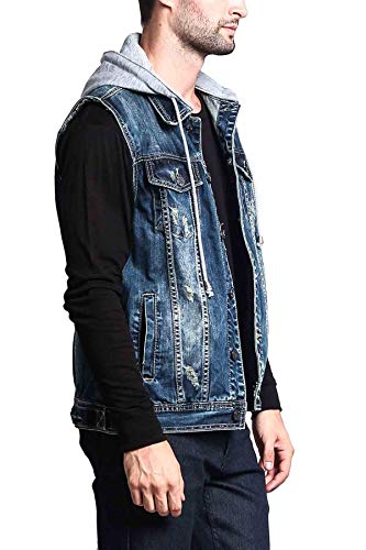 G-Style Usa Detachable Hood Denim Vest Dk108 - Distressed Dark Indigo - 3X-Large - Gg1F #TOP3