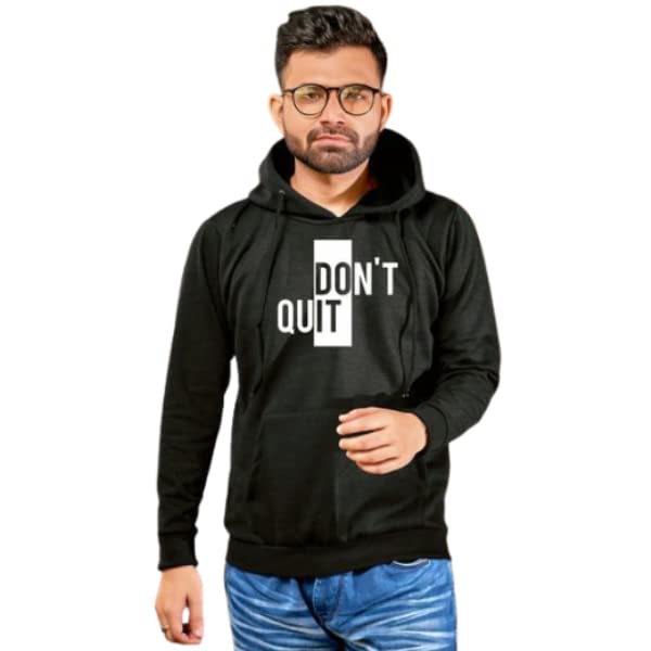 Image of Don't Quit Print Hooded Neck Kangaroo Pocket Winter Wear Sweatshirt for Mens & Boys
