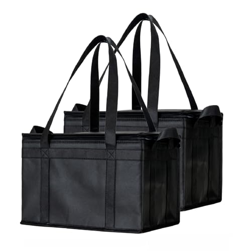 Image of NZ home Insulated Bags for Food Delivery (Large) Grocery Shopping Cooler Bag, Pizza Delivery, Hot & Cold Catering Tote, Reusable, Foldable & Heavy Duty (2 Pack, Black)