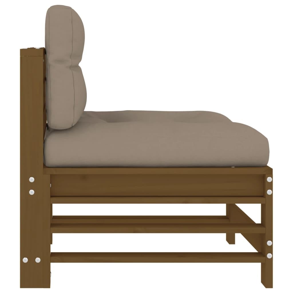 vidaXL Mittelsofa 2 STK., Gartensofa mit Kissen Latten-Design, Modular Sofa Garnitur für Garten Terrasse, Gartenmöbel Sitzgruppe Loungemöbel, Honigbraun Massivholz Kiefer