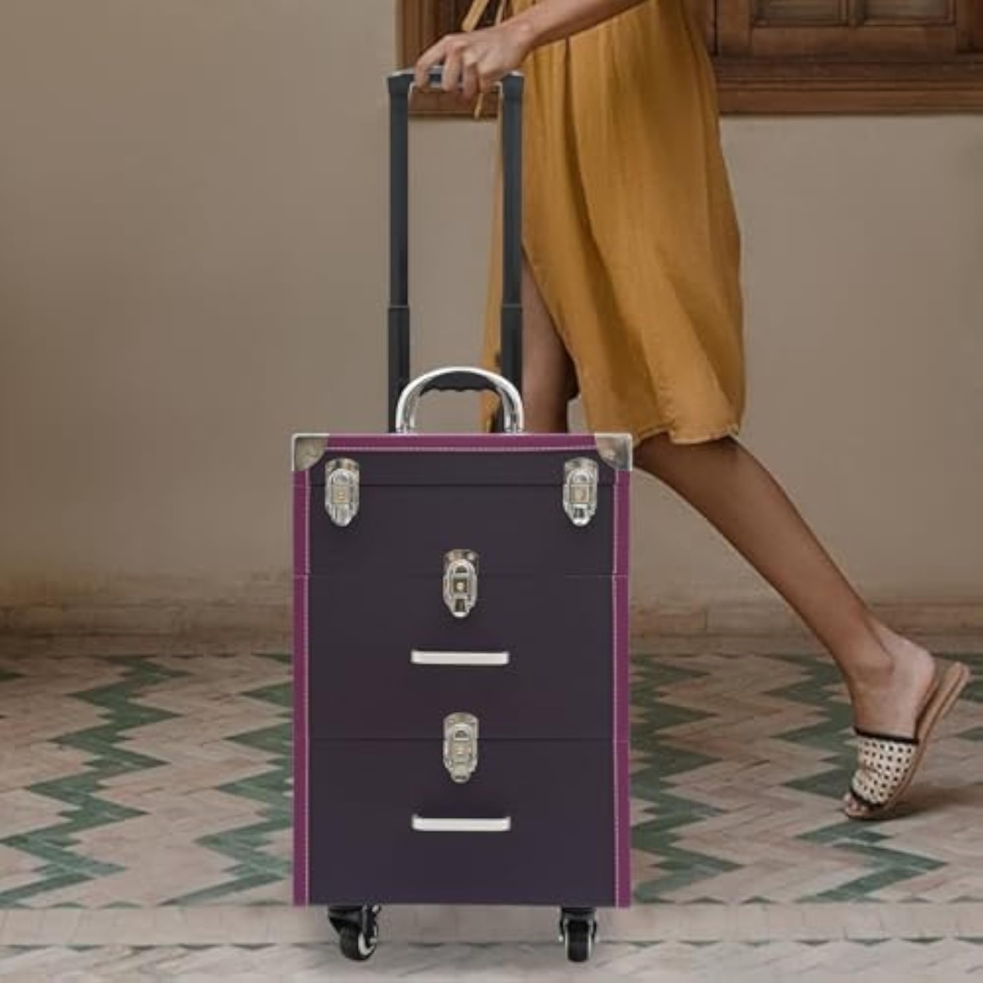 3-Tier Makeup Train Case, Nail Polish Organizer Trolley