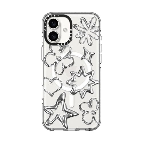 Coque transparente iPhone 16 Plus CASETiFY compatible MagSafe avec motif gribouillis chromés