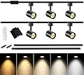 TuyuBEE 6 Lights Remote Control LED Track Lighting Kit with 6.6FT H Type Track Lighting Rails & Floating Canopy Connector, Modern Kitchen Ceiling Light Fixture Dimmable, 2700K - 6000K, 10W 800lm Black