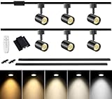 TuyuBEE 6 Lights Remote Control LED Track Lighting Kit with 6.6FT H Type Track Lighting Rails & Floating Canopy Connector, Modern Kitchen Ceiling Light Fixture Dimmable, 2700K - 6000K, 10W 800lm Black