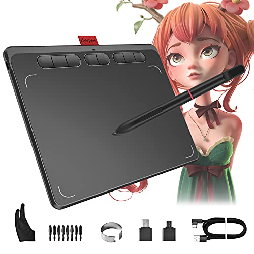 Drawing Tablet, Acepen 9x5 inch Graphic Tablet with 8192 Levels 60Â° Tilt Range Battery-Free Pen, Digital Drawing Tablet for MAC, Windows and Android OS, 8 Customizable Shortcut Keys