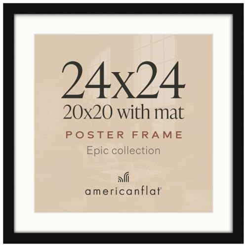 Americanflat 24x24 Poster Frame - Matted to 20x20 - Engineered Wood - Black