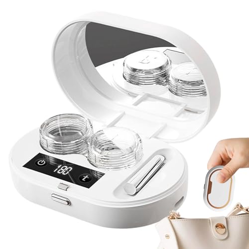 Machine de Nettoyage pour Lentilles de Contact - Machine à Nettoyer avec 3 Réglages de Minuterie,avec Miroir Étui de Nettoyage Entièrement Automatique pour Lentilles de Contact | pour Hommes Femmes Ét