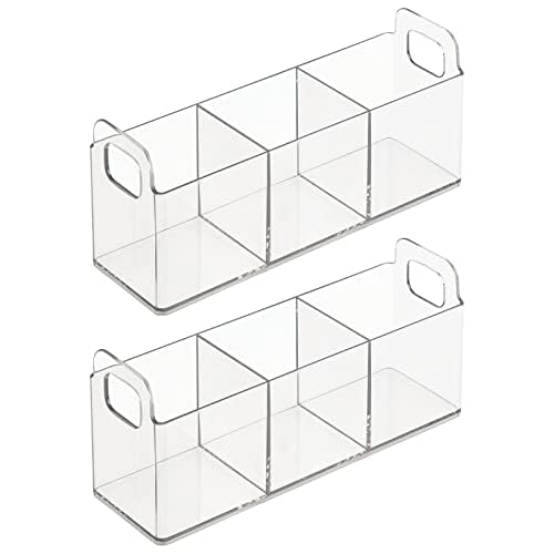 mDesignPlastic 3-Compartment Bathroom Organizer Storage Bin - Divided Makeup Caddy and Hair/Beauty Product Holder Tray - Perfect for Vanity, Counter, and Cabinet - Lumiere Collection, 2 Pack, Clear
