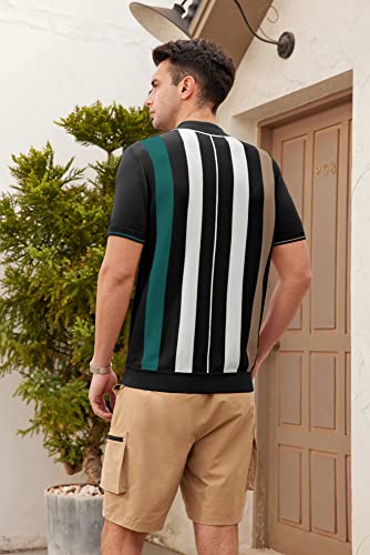 Mens Summer Short Sleeve Classic Fit Casual Striped Contrast Golf Relaxed Fit Polo Shirts M Black Green Coffee #TOP4