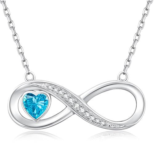 LOUISA SECRET Kette Damen mit Infinity Herz Halskette Geburtsstein Anhänger, 925 Silber Halskette für Frauen, Geburtstag Valentinstag Weihnachten Muttertag Schmuck Geschenke für Frauen Freundin Sie
