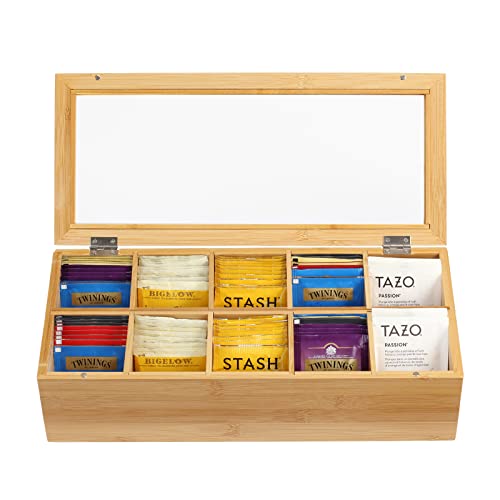 Treelen Natural Bamboo Tea Bag Organizer Box, 10 Adjustable Divided Compartments Tea Organizer For Tea Bags, Tea Storage Organizer With Lid And Magnetic Closure For Tea Collections #TOP19
