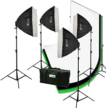 ePhoto 3200 Watt 4 Softbox Photo Video Studio Portrait Lighting with CHROMAKEY Green Black White Screen Background Support Stand Set H9004S469BWG