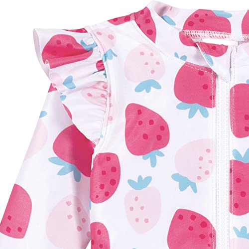 Gerber Girls' Toddler Long Sleeve One Piece Rashguard Swimsuit, Pink Strawberry, 2T #TOP2