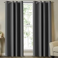 Smarcute Blackout Curtains Thermal Insulated Grommet Window Drapes Eyelet Curtains for Bedroom/Living Room Set of 2 Panels,Each W132cm x D213cm,Charcoal Grey