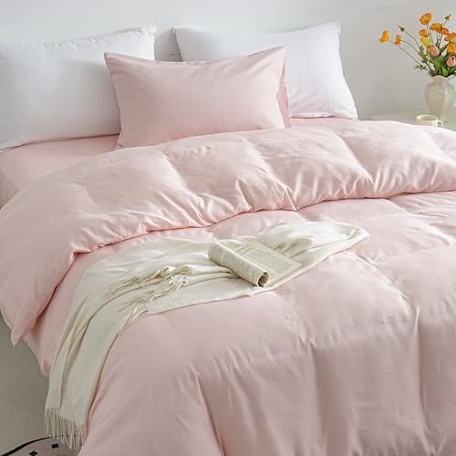 AYSW Ropa de cama de microfibra cepillada, funda nórdica y funda de almohada con cremallera, 135 x 200 cm y funda de almohada de 40 x 80 cm, color rosa