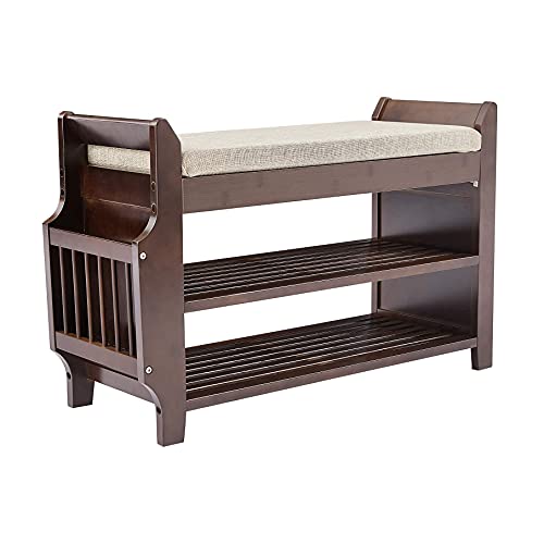 Zlelouy Shoe Bench Shoe Rack Boot Organizer For Hallway Entryway 2-Tier Bamboo Cushion Storage Shelf(Small (Classic)) #TOP1