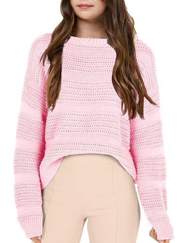 Girls Pullover Sweater Crewneck Long Sleeve Solid Soft Knit Sweater
