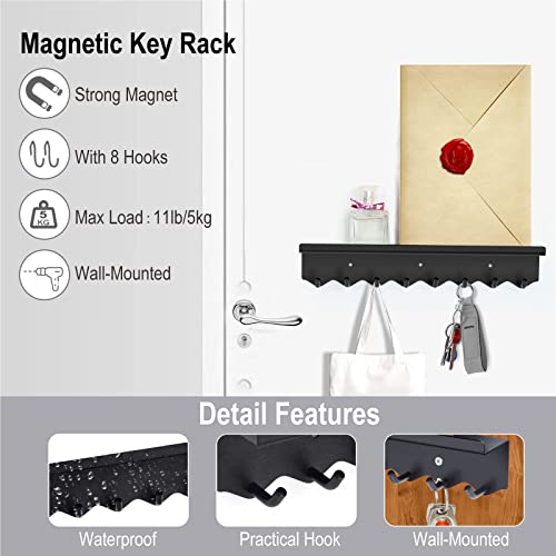 Volnamal-Magnetic-Key-Holder-for-Wall-Decorative-Premium-Magnets-Wall-Mounted-Key-and-Mail-Organizer-Adhesive-Key-Rack-Hanger-for-Entryway-Refrigerator-with-8-HooksBlack