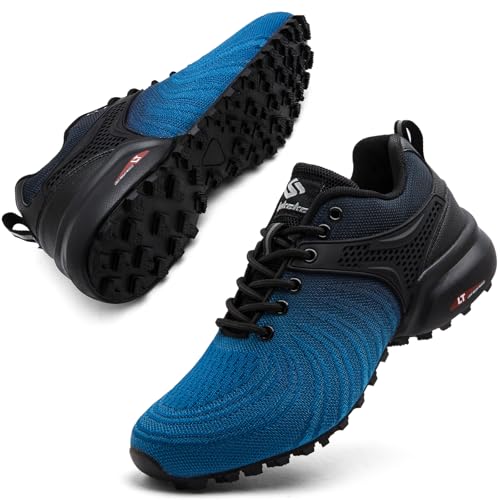 Mufanton Scarpe Trail Running Uomo Scarpe da Trekking Scarpe da Escursionismo Antiscivolo Scarpe da Ginnastica Fitness Outdoor Traspirante Sportive,Nero Blue,EU45