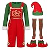 Bkazwe Costume Lutin Noël Homme 4 PCS, Déguisement Lutin pour Homme Elfe de Noël, Combinaison Adulte de Noëls en Polaire + Chaussettes + Chapeau + Chaussures, Tenue Christmas Spectacle Cosplay