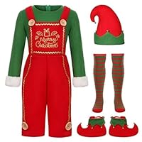 Bkazwe Costume Lutin Noël Homme 4 PCS, Déguisement Lutin pour Homme Elfe de Noël, Combinaison Adulte de Noëls en Polaire + Chaussettes + Chapeau + Chaussures, Tenue Christmas Spectacle Cosplay