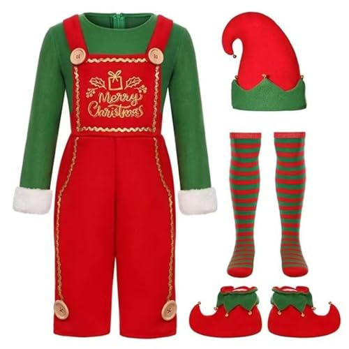 Bkazwe Costume Lutin Noël Homme 4 PCS, Déguisement Lutin pour Homme Elfe de Noël, Combinaison Adulte de Noëls en Polaire + Chaussettes + Chapeau +...