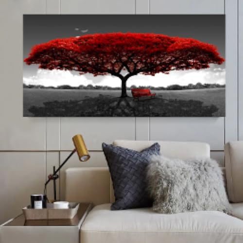 Impressions murales grand art arbre rouge KEBIA en toile haut de gamme 80x160