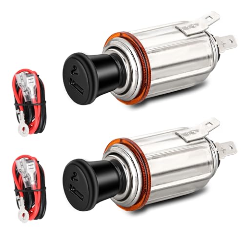 Nilight 2 Pack Cigarette Lighter 12V DC Car Replacement Socket with Terminals Wires Built-in Fuse auto Cigarette Lighter Adapter Push Button car Accessory Replacement Plug for Car Truck RV UTV Boat
