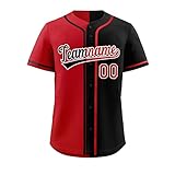 Custom Split Baseball Jersey Hip Hop Sports Shirt Stitched Personalized Name Number for Men Women Youth, Red&black-23, One Size