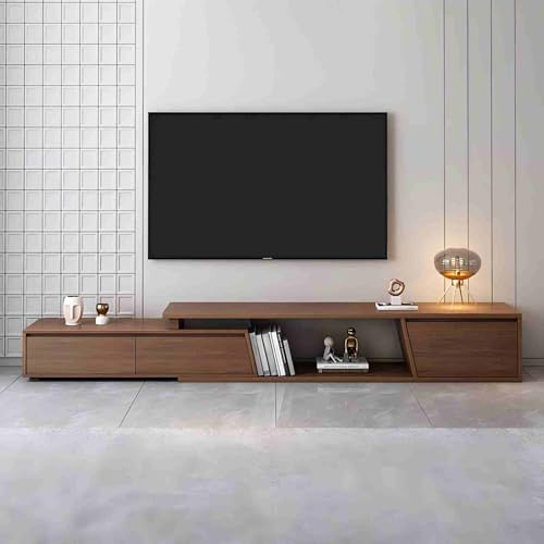 Homary Meuble TV Extensible Bois Noyer 180-280cm Longueur avec 3 Tiroirs Spacieux, MDF Écologique, Rangement Ouvert, Design Moderne pour Salon, Installation...
