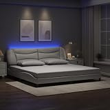 vidaXL Estructura de Cama con Luces LED, Somier de Matrimonio, Armazón de Cama, Mueble para Dormitorio, Cuero Sintético Blanco 200x200 cm