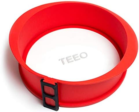 Teeo - Springform Pans - Large Cake Pan - Easy Bath Cheesecake Wrap - Pie Safe - Bake Pan - Removable Silicone Ring & Tempered Glass Bottom, Leak-Proof, 100% Food-Grade Non-Toxic - 11” Red