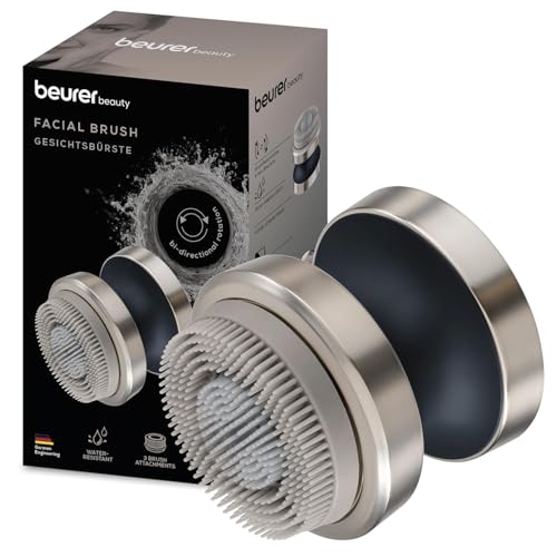 Beurer FC 59 Dual elektrische Gesichtsbürste für porentiefe Reinigung 3 Aufsätze (Silikon Sensitiv Exfoliation) 2 Intensitätsstufen wasserfest mit Akku Gesichtspflege-Gerät für alle Hauttypen