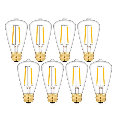 OMAYKEY 2W LED Edison Bulb 25W Equivalent 3000K Soft White 250 Lumens, E26 Base Antique Edison Style Clear Glass Tiny ST48 Dimmable LED Chandelier Filament Light Bulbs, Pack of 8