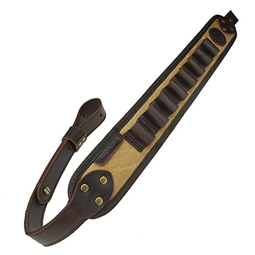 Shotgun Sling with Shell Holder Belt, Shoulder Padded Shotgun Sling Ammo Holder 12GA Adjustable (Khaki Sling)