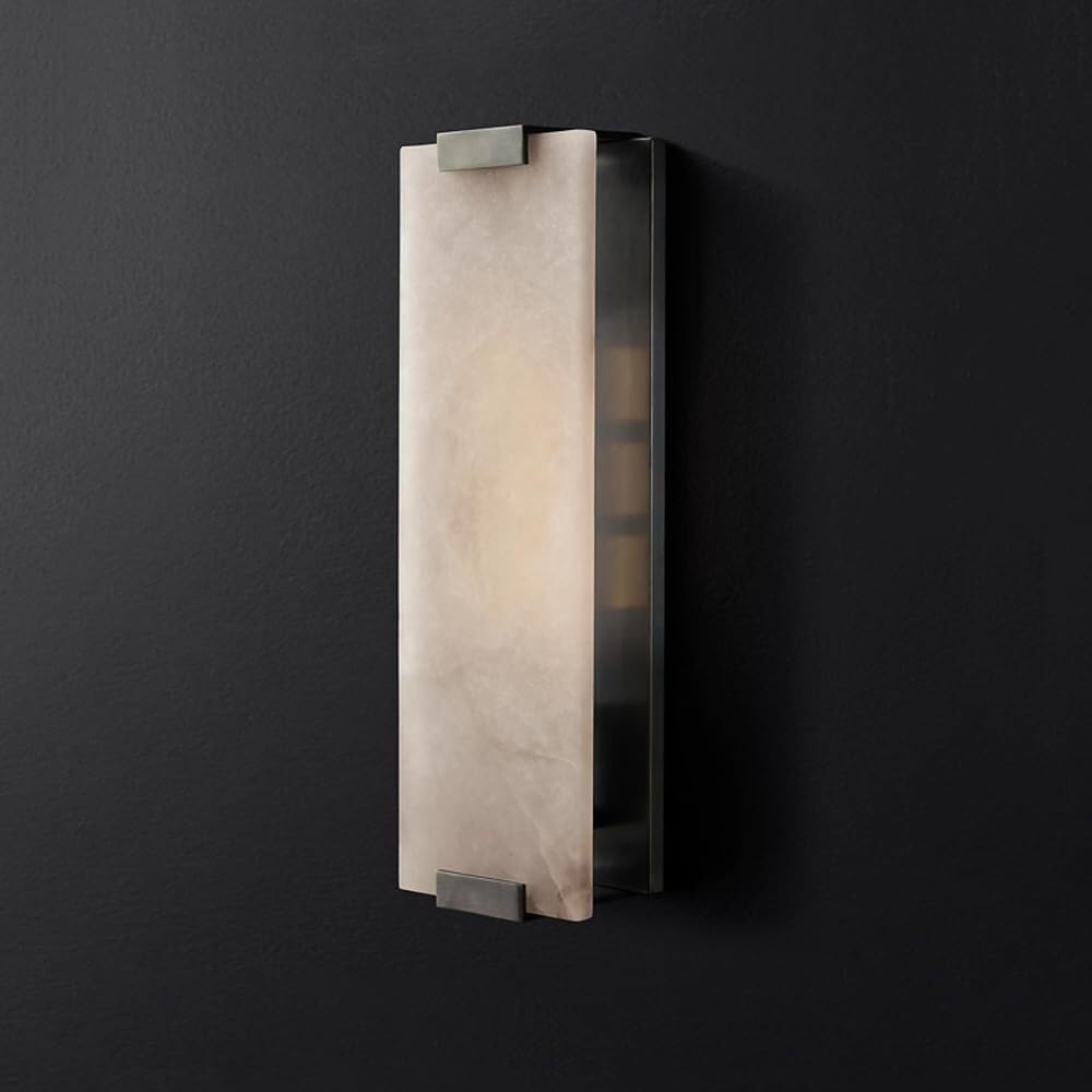 Modern Decoration Marble Wall Sconce White Alabaster Glass Wall Light Long Bar Indoor Natural Stone Gold Wall Mounted Lamp Black Bathroom Vanity Light Fixture for Bedroom Living Room(Dark-46cm)