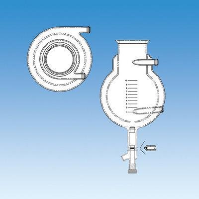 6536-09 Series Spherical Reaction Flask with Bottom Outlet, Schott-Duran Flange, Jacketed, O-Ring Groove, 100 mm ID, 5L Capacity
