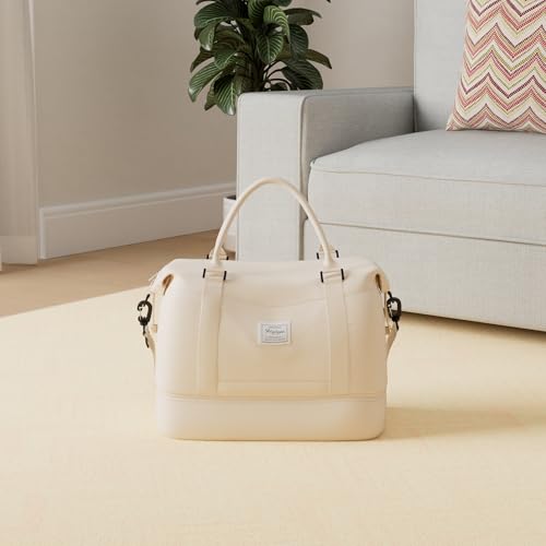 SYCNB Weekender Bags for Women,Personal Item Travel Bag with Shoes Compartment,Overnight Travel Duffel Bag,Gym Bag,Beige2