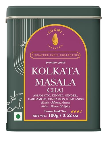 Image of Luxmi Estates Kolkata Masala Chai | 100 gm | Signature India Collection | Assam CTC Tea | Black tea collection | Organic & Strong | Antioxidants | Assam Valley | Fennel, Ginger, Cardamom, Cinnamon, Star Anise