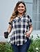 MONNURO Womens Plus Size Tops V Neck Plaid Shirts Summer Short Sleeve Work Casual Blouses(Khaki,2X)