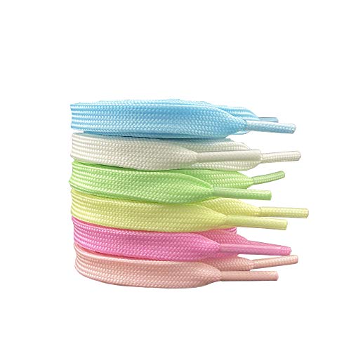 VASGO 6 Pair Flat Luminous Shoelace Elastic Fluorescent Shoe laces (39inches/100cm)