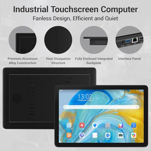 OuuOee Lüfterloser All-in-One Touchscreen-Computer RK3399, Industrie-Panel-PC 10,1 Zoll Robust Android 12, 4GB RAM, 64GB ROM, 1280x800 IPS