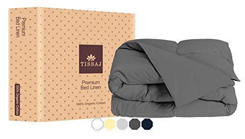 Tissaj Bettbezug - 100% Bio-Baumwolle - Zertifiziert - 300 Tc Fadenzahl Weicher Satin - Für Bettbezug, Daunen / Alternative Bettdecke, Gewichtete Decke |Rauchgrau|König Cover