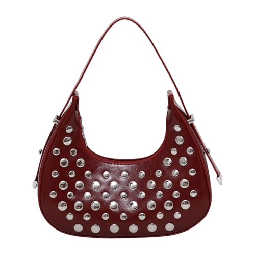 Mllepjdh Bolso De Hombro Con Tachuelas Capacidad De Hombro De Cuero De La PU Para Las Mujeres Esencial Para Todos Los Días, rojo