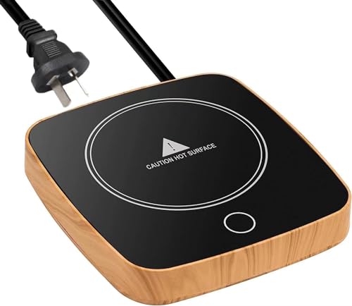 Coffee Mug Warmer, Waterproof Smart Cup Warmer with 3 Temperature Setting for Warming & Heating Coffee, Beverage, Milk, Tea and Hot Chocolate (Wood-Square)