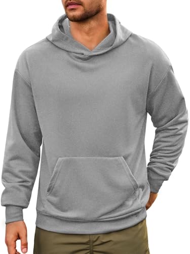 Runcati Herren Kapuzenpullover Langarm Regular Fit Hoodie Einfarbig Leichte Sweatshirt Casual Sport Training Oberteile mit Kängurutasche Grau XL
