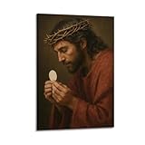DHHMTPIYS Ölgemälde Christus, Jesus hält heilige Oblaten, dekoratives Gemälde, Leinwand, Wandposter und moderne Familienschlafzimmer-Dekoration, 60 x 90 cm