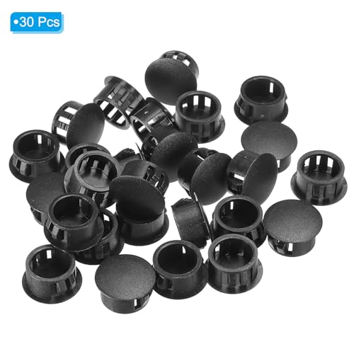 Image of PATIKIL 16mm (5 /8 inch) Plastic Hole Plugs, 30Pcs Flush Type Round Hole Plugs Cover Snap in Locking Hole Tube for Table Kitchen Cabinet Furniture, Black